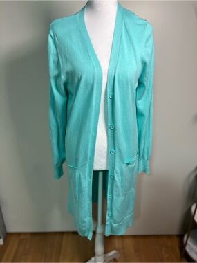 Cielo Aqua Long Button-Front Women's Cardigan